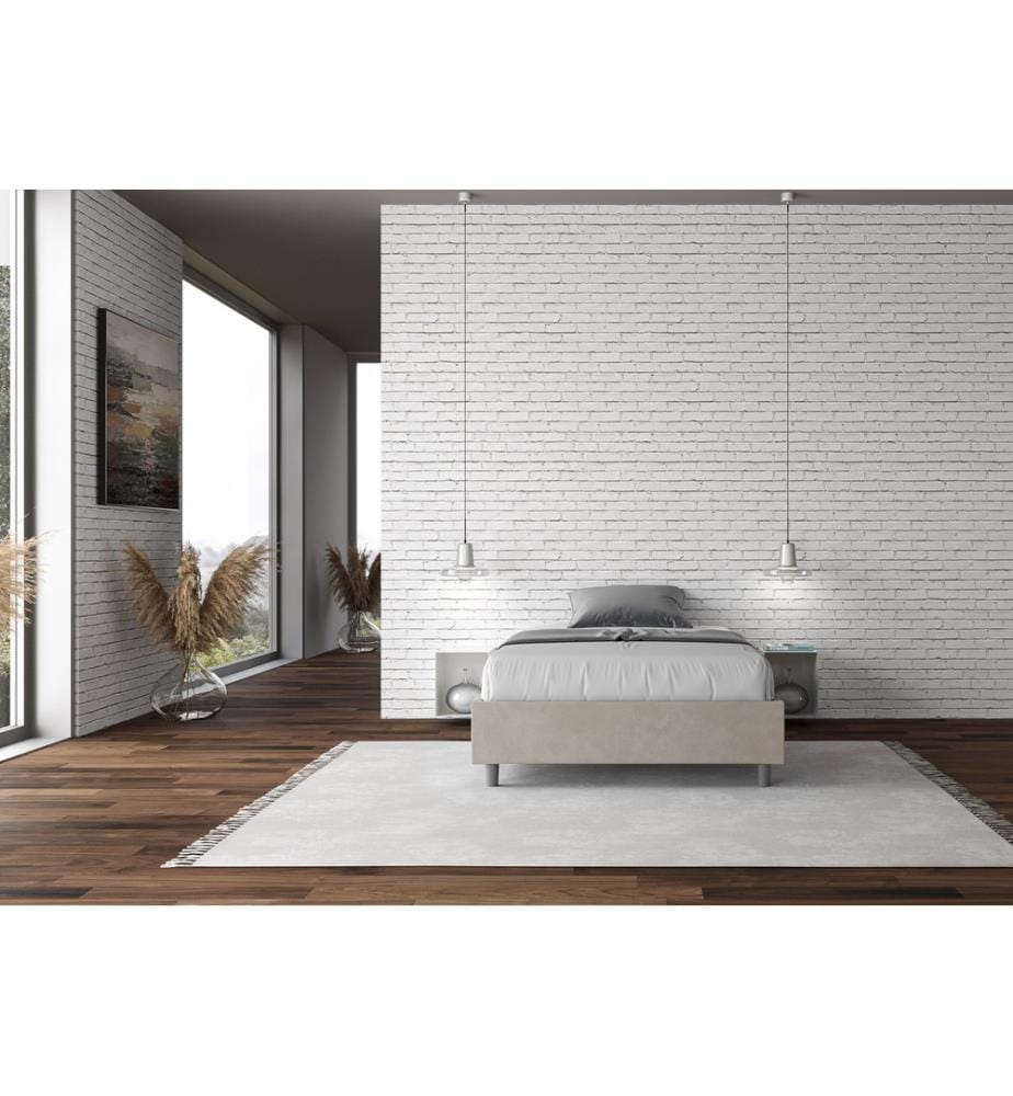 Gepolstertes Bett mit Bettkasten 100x190 mit Mikrofaserbezug Sandfarbe Azelia