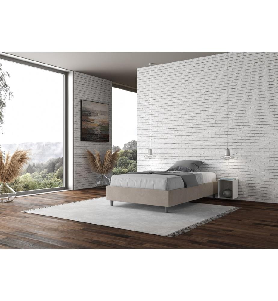 Gepolstertes Bett mit Bettkasten 100x190 mit Mikrofaserbezug Sandfarbe Azelia
