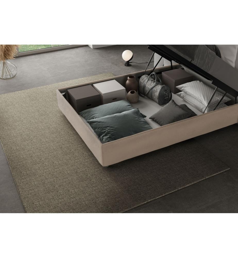 Gepolstertes Bett mit Bettkasten 100x190 mit Mikrofaserbezug Sandfarbe Azelia