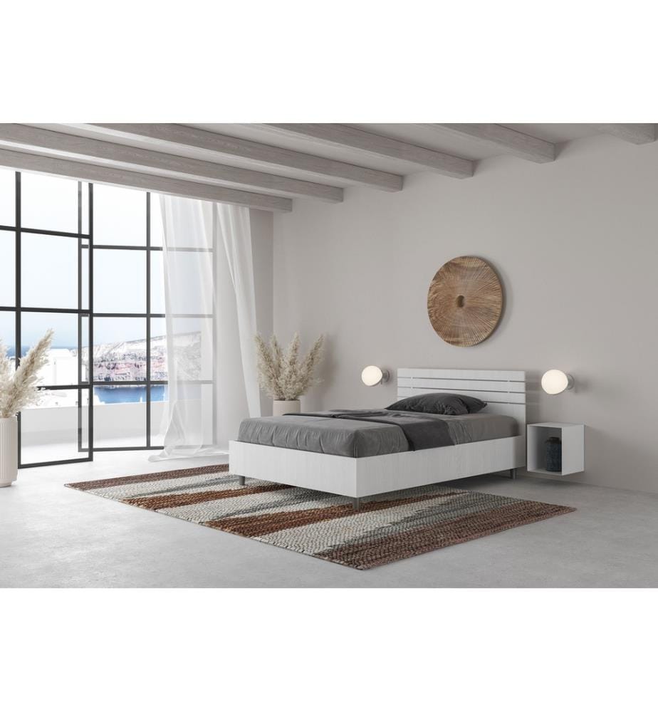Bett mit Bettkasten 120x190 gerades Kopfteil mit Holzlatten Esche weiss Ankel