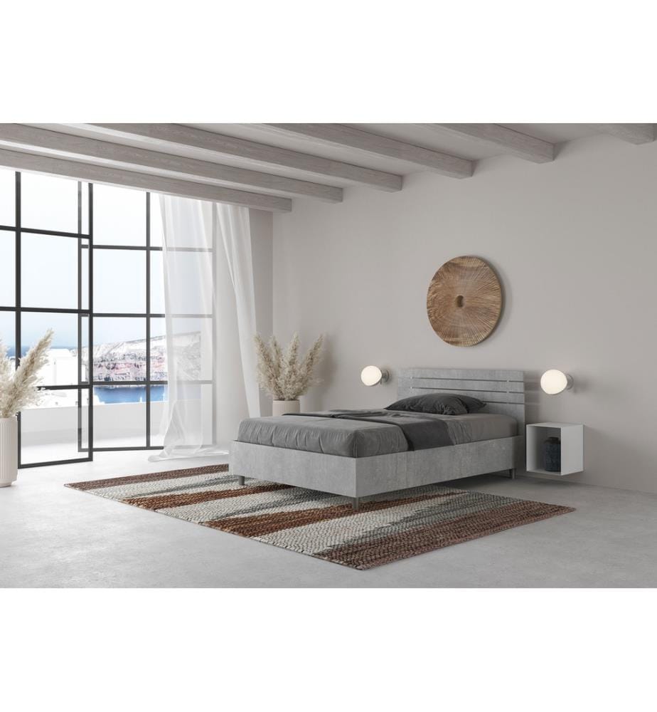 Bett mit Bettkasten 120x190 gerades Kopfteil mit Holzlatten Zement Ankel
