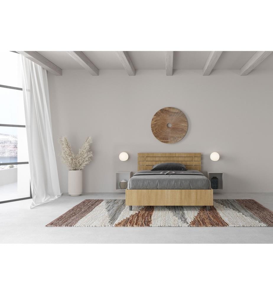 Bett mit Bettkasten 120x190 gerades Kopfteil mit Holzlatten Eiche Natur Ankel