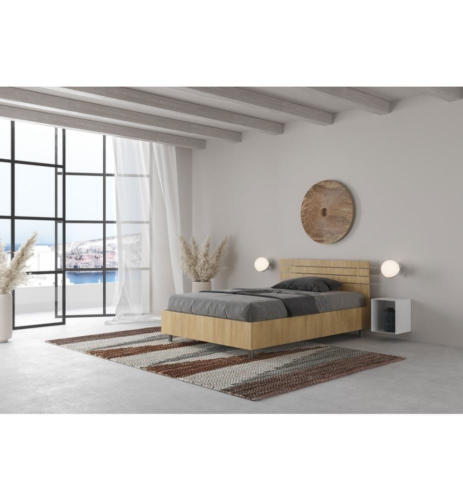 Bett mit Bettkasten 120x190 gerades Kopfteil mit Holzlatten Eiche Natur Ankel