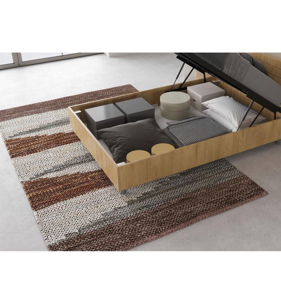 Bett mit Bettkasten 120x190 gerades Kopfteil mit Holzlatten Eiche Natur Ankel