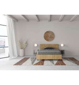 Bett mit Bettkasten 120x190 schräges Kopfteil mit Holzlatten Eiche Natur Ankel