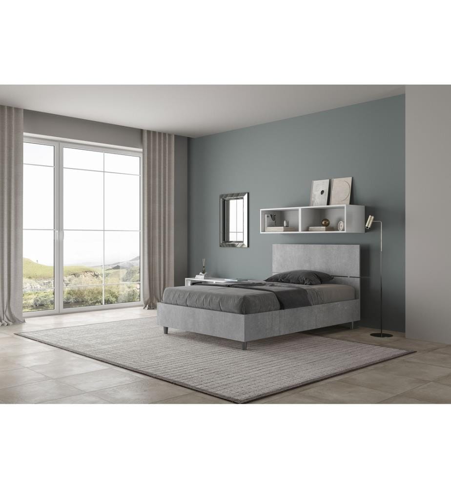 Bett mit Bettkasten 120x190 gerades Kopfteil Zement Demas
