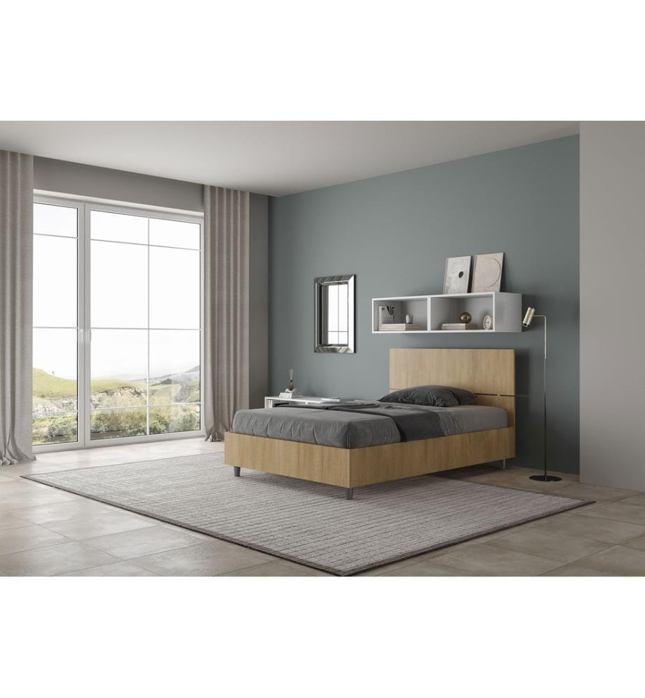 Bett mit Bettkasten 120x190 gerades Kopfteil Eiche Natur Demas