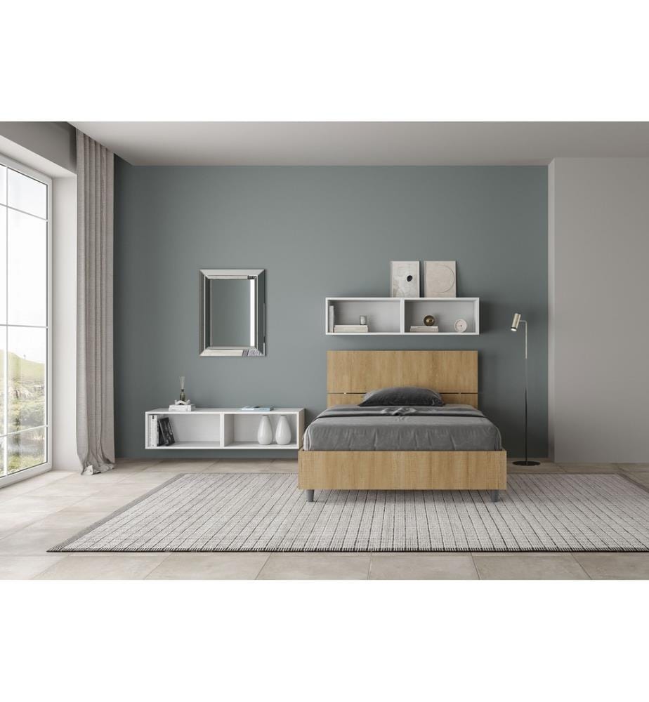 Bett mit Bettkasten 120x190 gerades Kopfteil Eiche Natur Demas