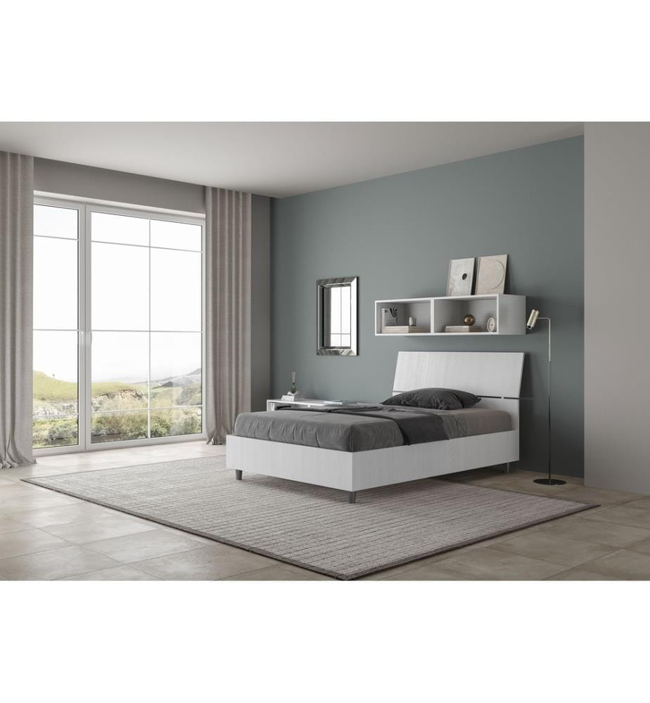 Bett mit Bettkasten 120x190 schräges Kopfteil Esche weiss Demas
