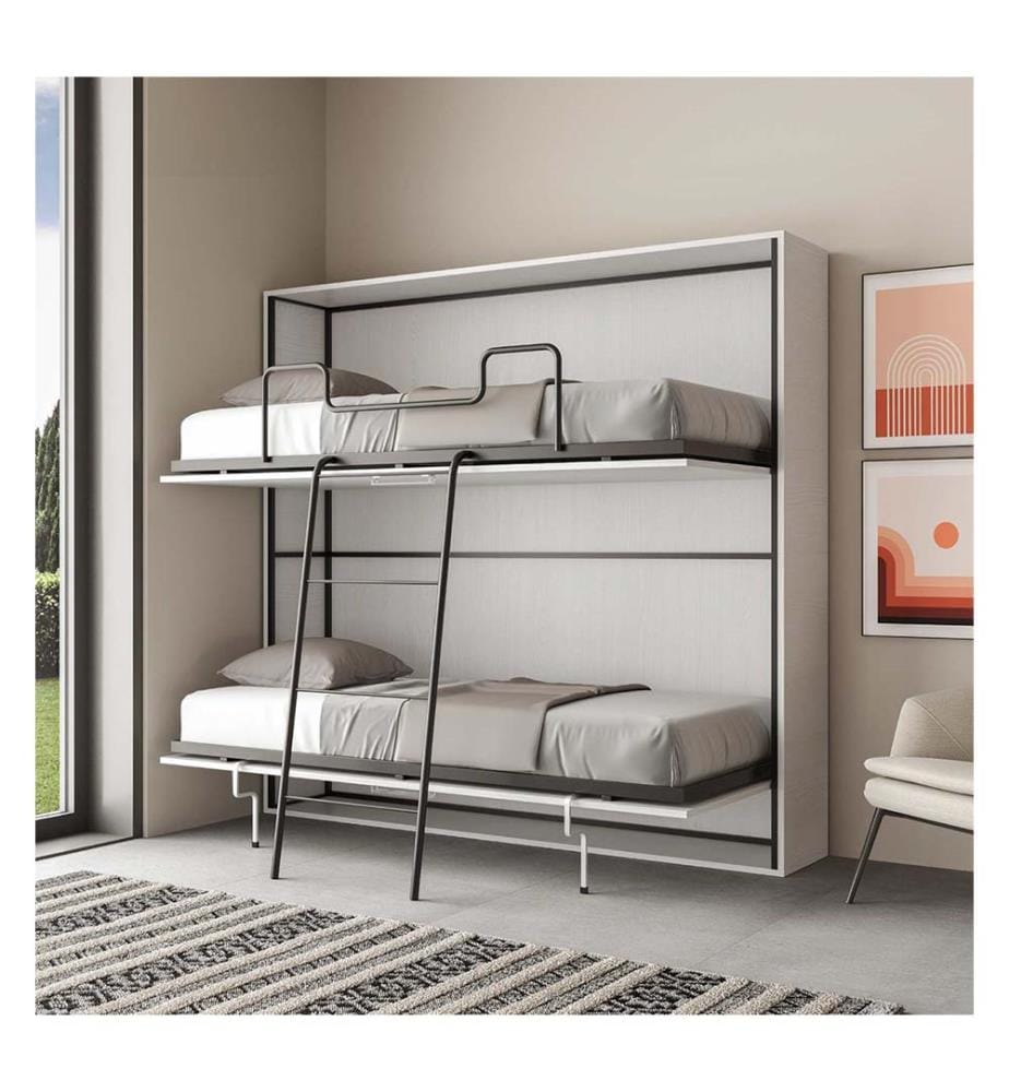 Lit escamotable Kando Lit superposé 2 places horizontal avec matelas - Blanc