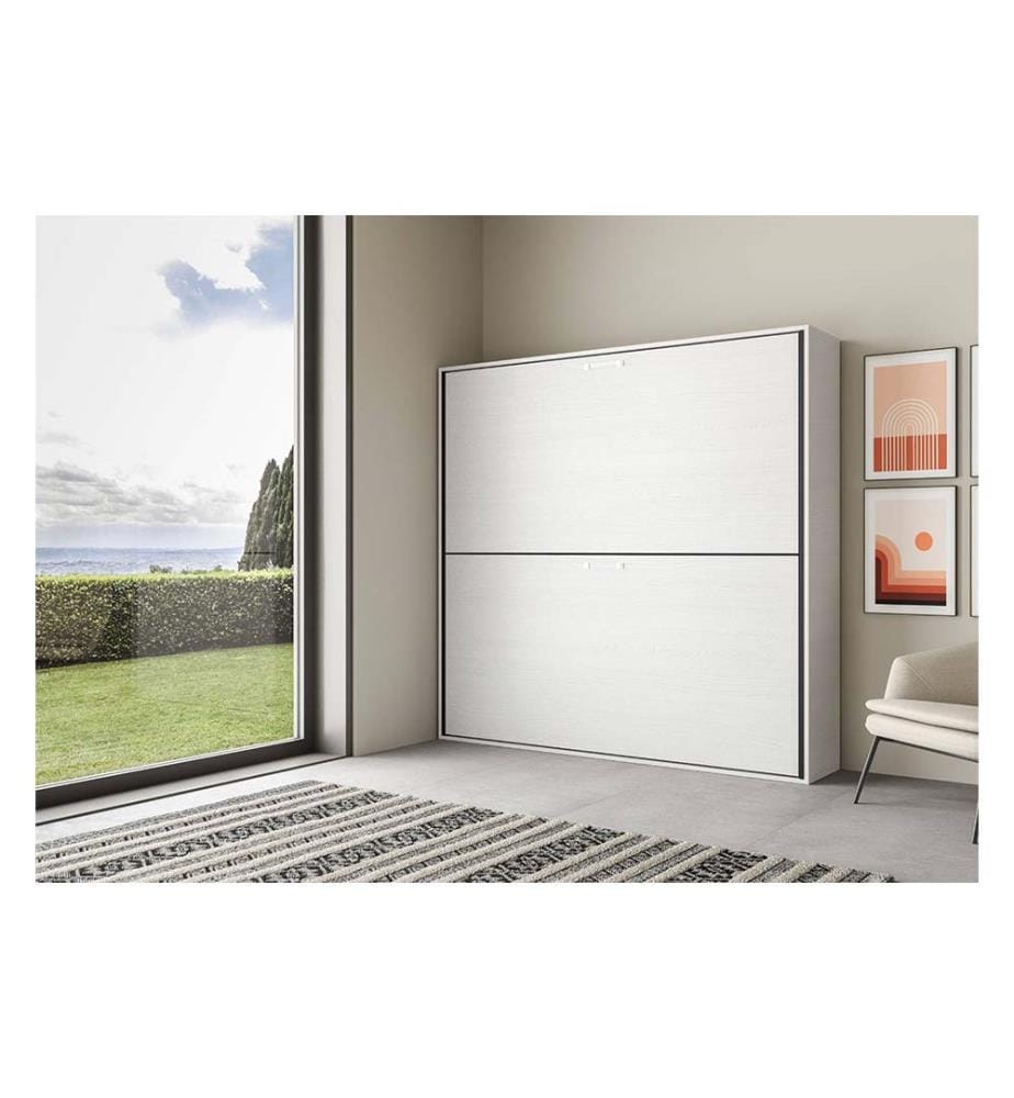 Lit escamotable Kando Lit superposé 2 places horizontal avec matelas - Blanc