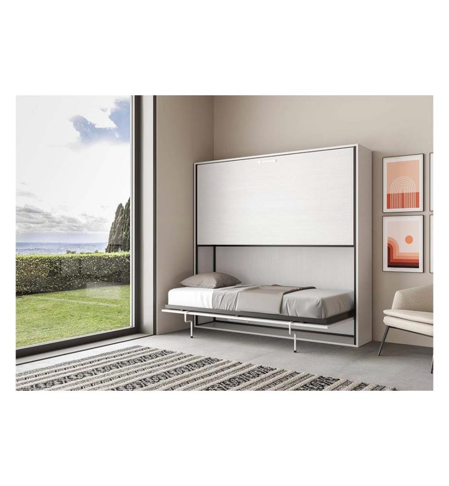 Lit escamotable Kando Lit superposé 2 places horizontal avec matelas - Blanc