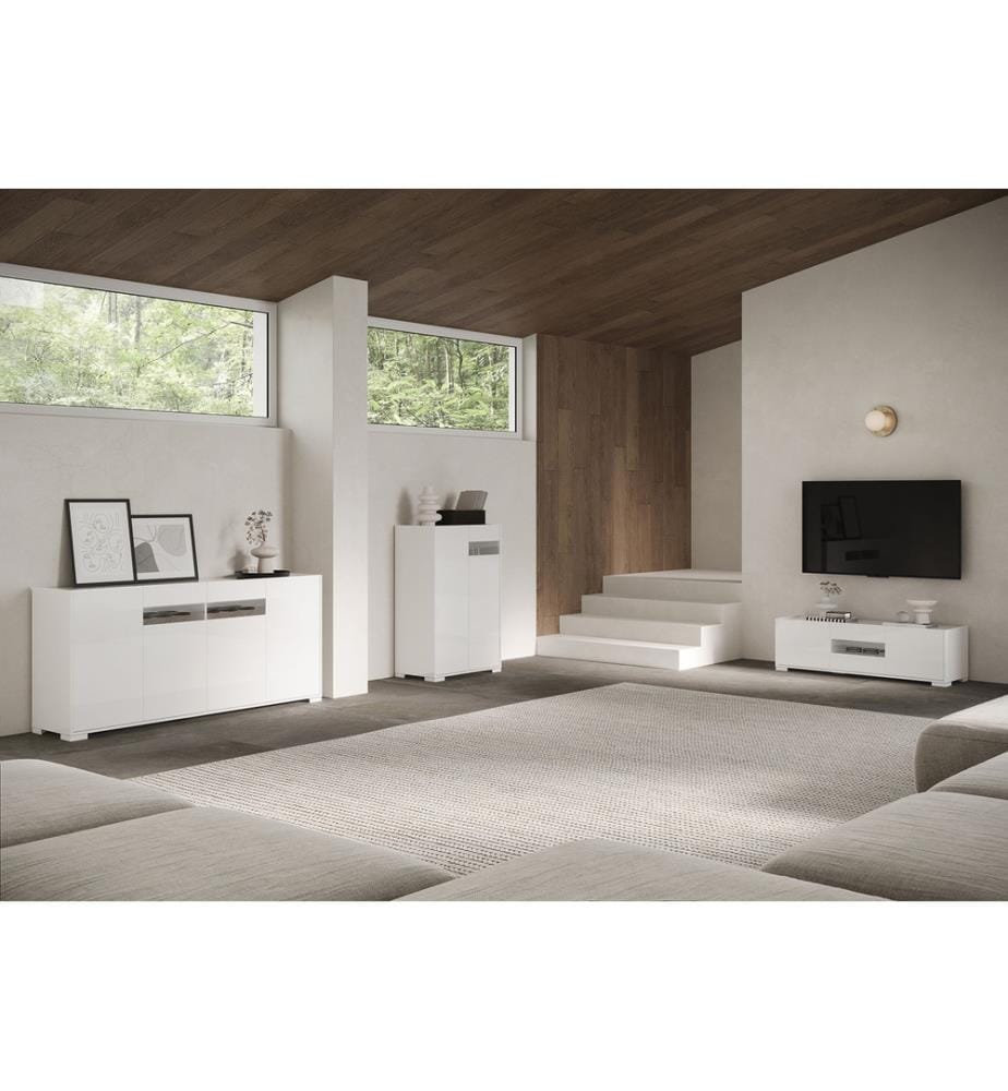 Highboard 2 Türen 70x35x110 cm Riflesso glänzendes Weiss
