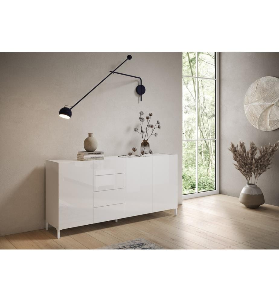 Sideboard 3 Türen/4 Schubkästen 174x40x84 cm Solaria glänzendes Weiss