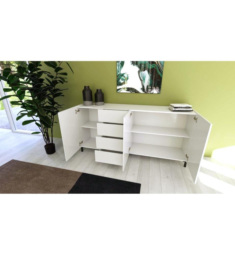 Sideboard 3 Türen/4 Schubkästen 174x40x84 cm Solaria glänzendes Weiss