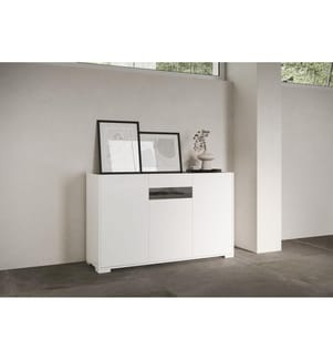 Sideboard 3 Türen 130x40x81 cm Riflesso glänzendes Weiss