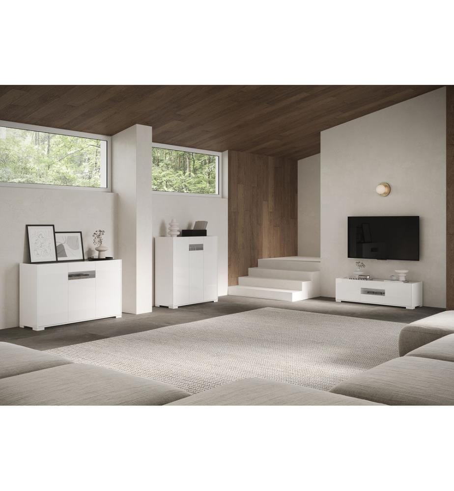 Sideboard 3 Türen 130x40x81 cm Riflesso glänzendes Weiss