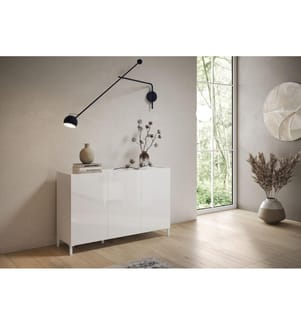 Sideboard 3 Türen 130x40x84 cm Solaria glänzendes Weiss