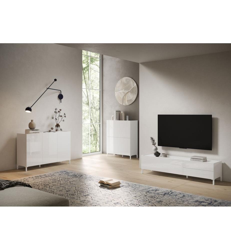 Highboard 4 Türen 90x35x110 cm Solaria glänzendes Weiss