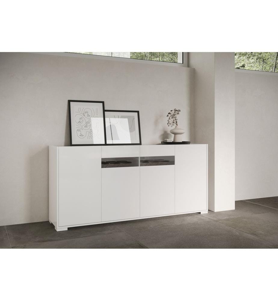 Sideboard 4 Türen 174x40x81 cm Riflesso glänzendes Weiss