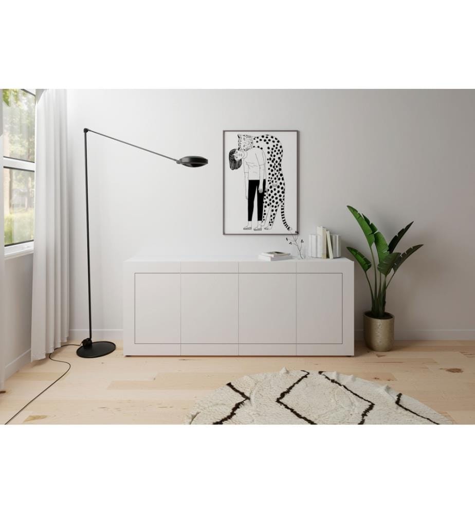 Kommode 4-türig 200x40x83,5 cm Elios Hochglanz Weiss