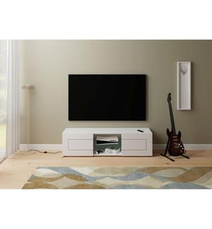 TV-Schrank 2-türig mit offenem Fach 150x40x40 cm Elios Hochglanz Weiss