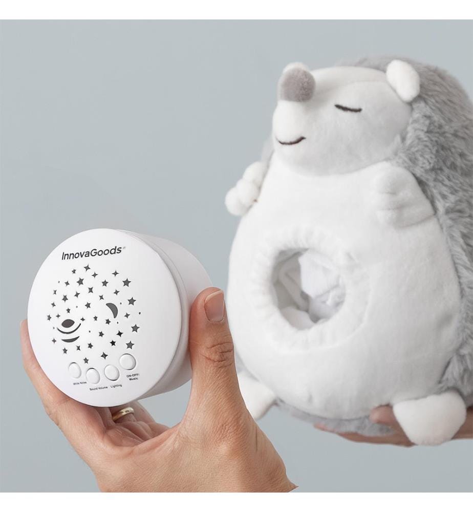 Jouet doux hérisson avec bruit et projecteur de veilleuse Spikey - Blanc et Gris