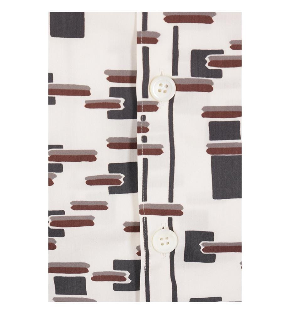 Camicia da bowling in cotone e seta - Naturale e bordeaux