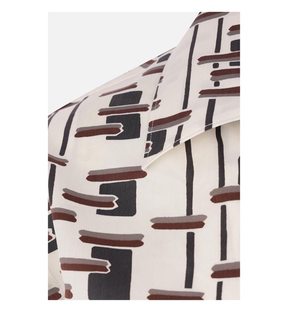 Camicia da bowling in cotone e seta - Naturale e bordeaux