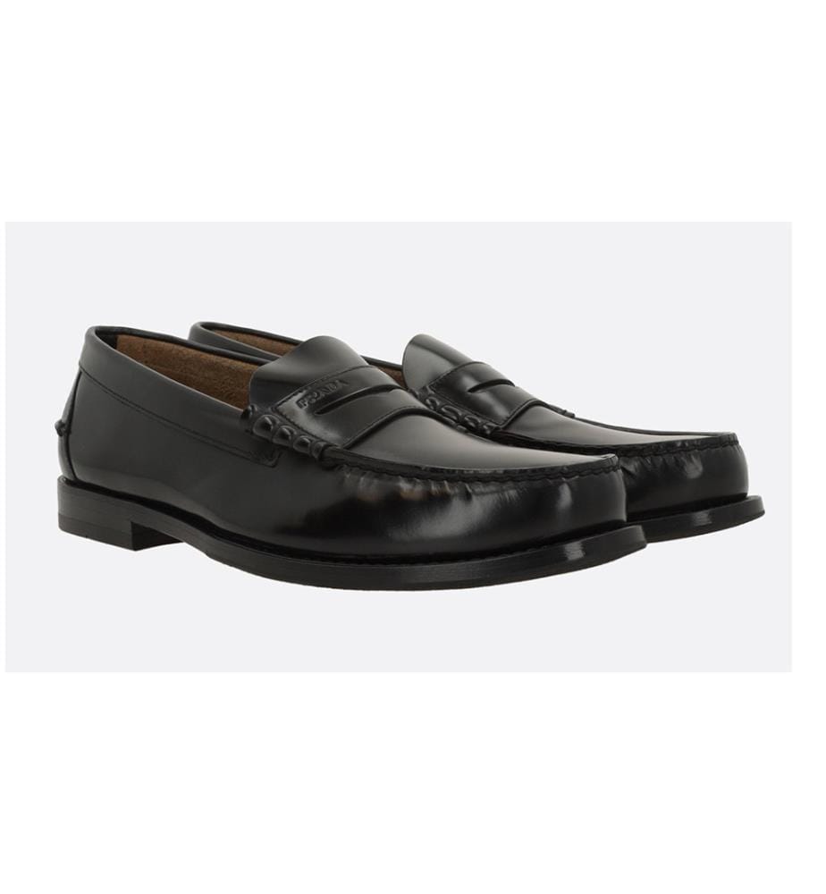 Brushed Leather Loafers - Black
