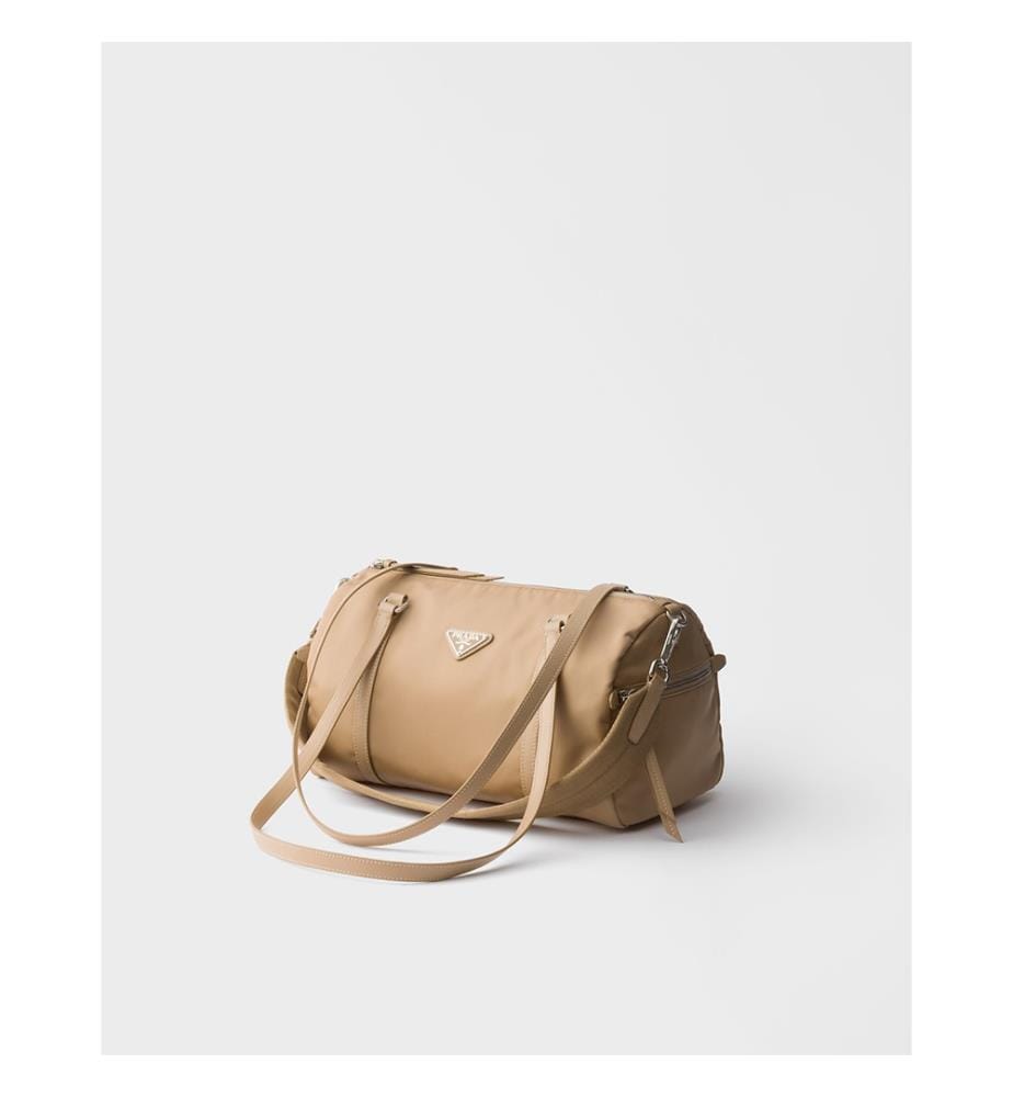 Borsa da viaggio grande in re-nylon e pelle saffiano - Beige