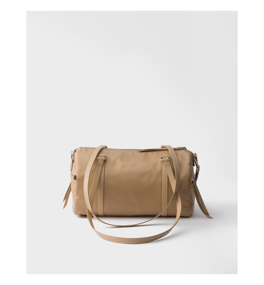 Borsa da viaggio grande in re-nylon e pelle saffiano - Beige