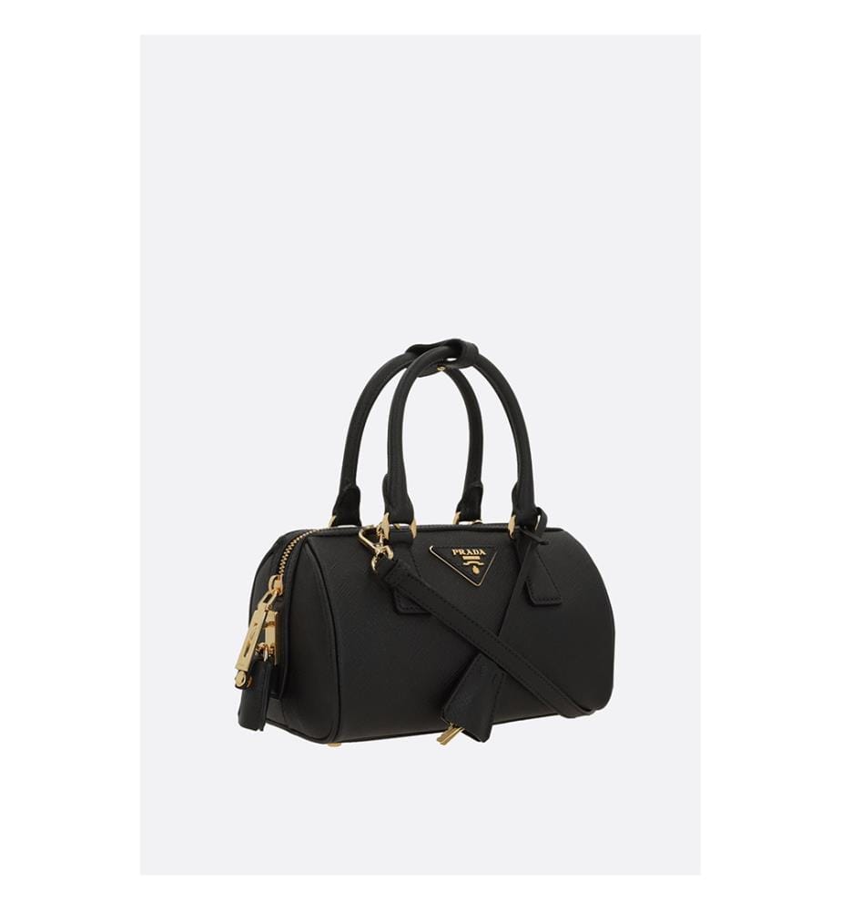 Petit sac de bowling en cuir Saffiano Lux – Noir