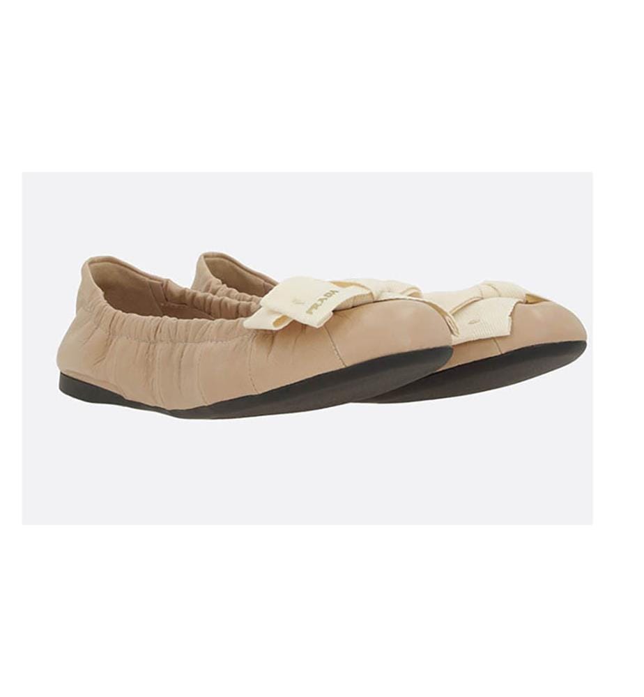 Ballerines en cuir lisse avec noeud - Sable