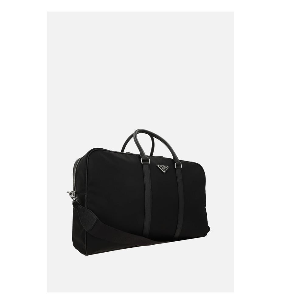 Re-Nylon- und Saffiano-Wochenendtasche – Schwarz