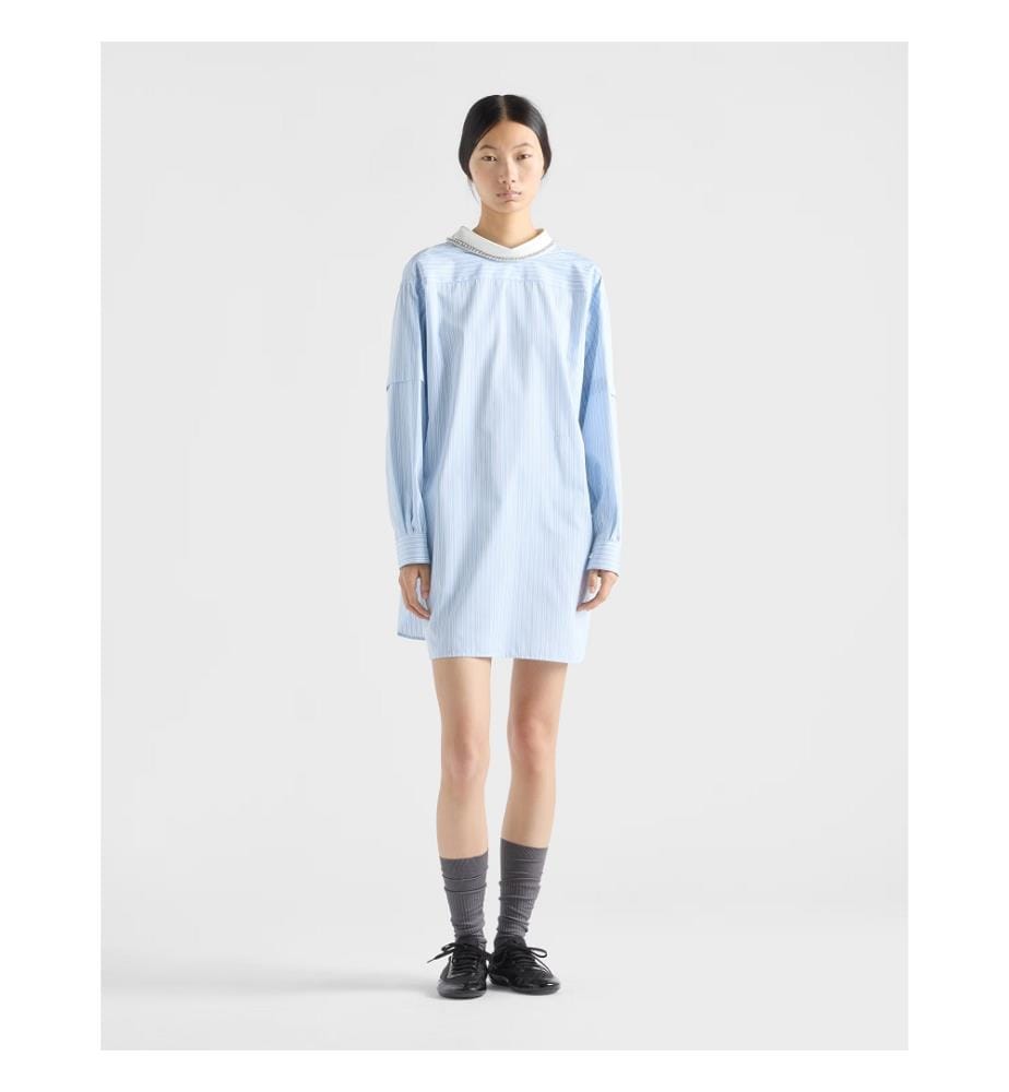Chemise rayée à col amovible - Bleu et noir