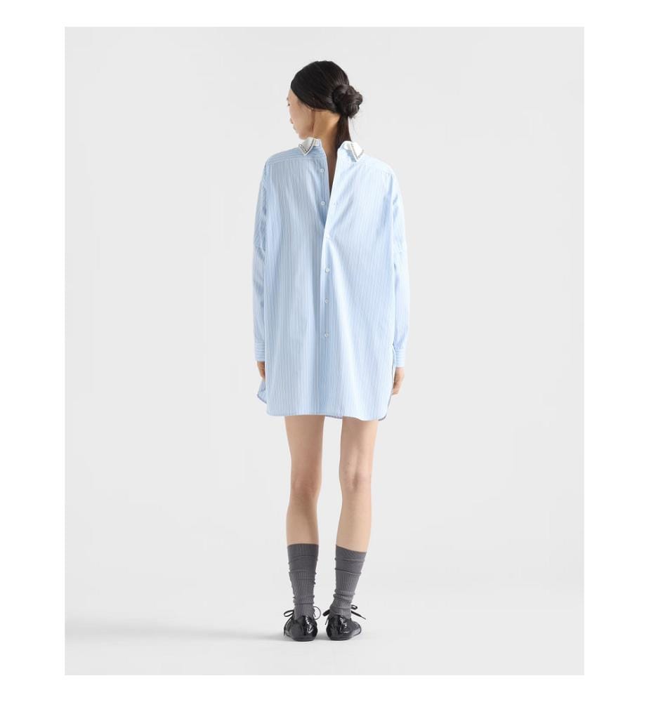Chemise rayée à col amovible - Bleu et noir