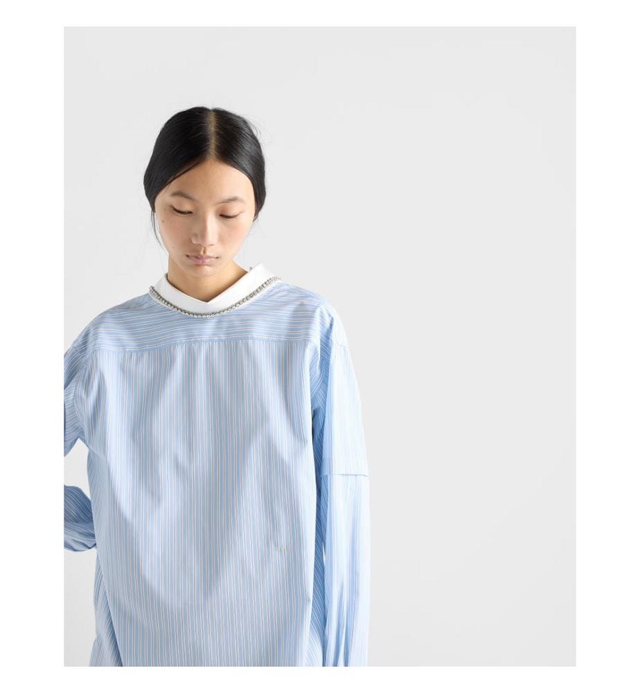 Chemise rayée à col amovible - Bleu et noir