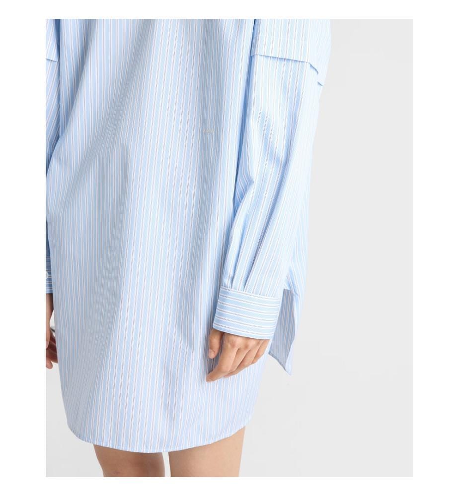 Chemise rayée à col amovible - Bleu et noir