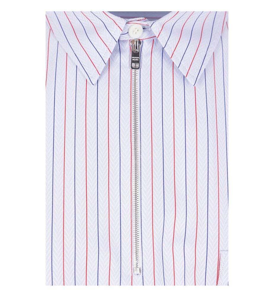 Versize cotton blouse with herringbone pattern and stripes - Light blue