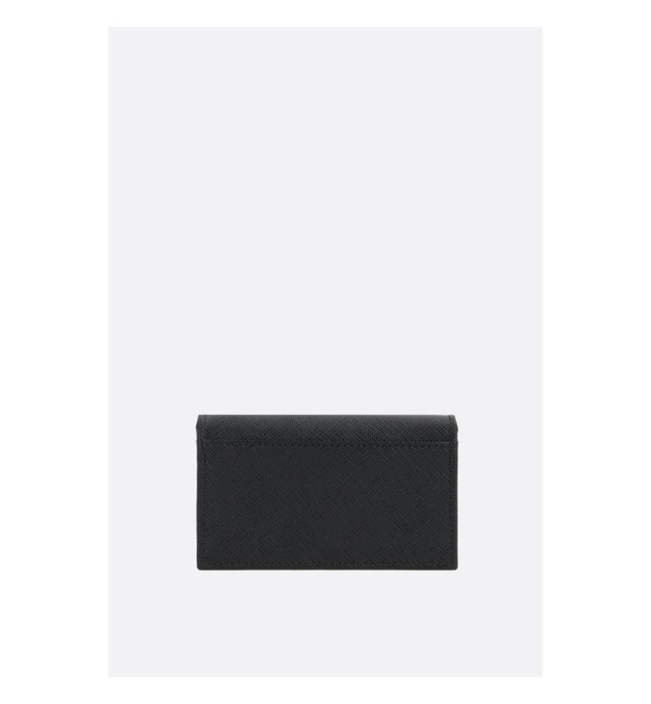 Saffiano leather card case with flap - Black