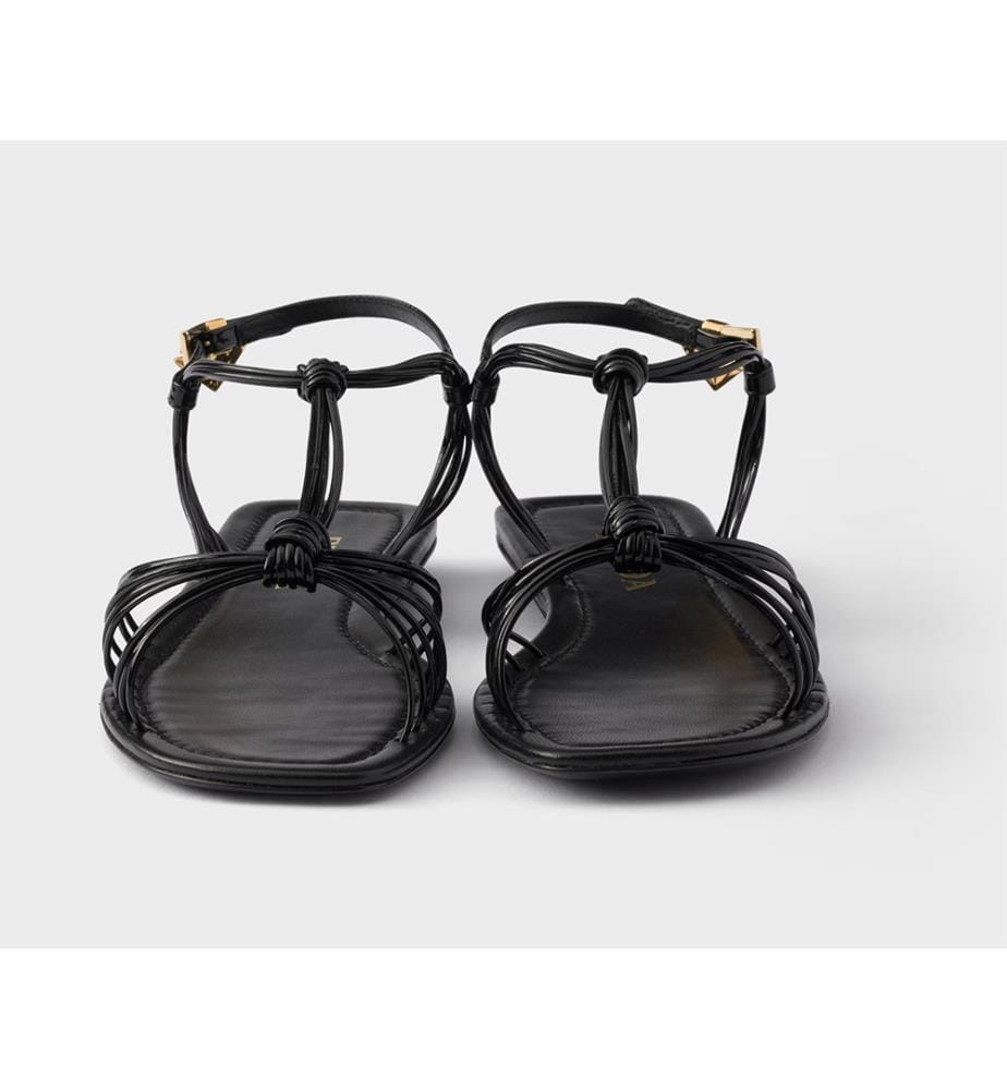 Flat Patent Leather Sandals - Black
