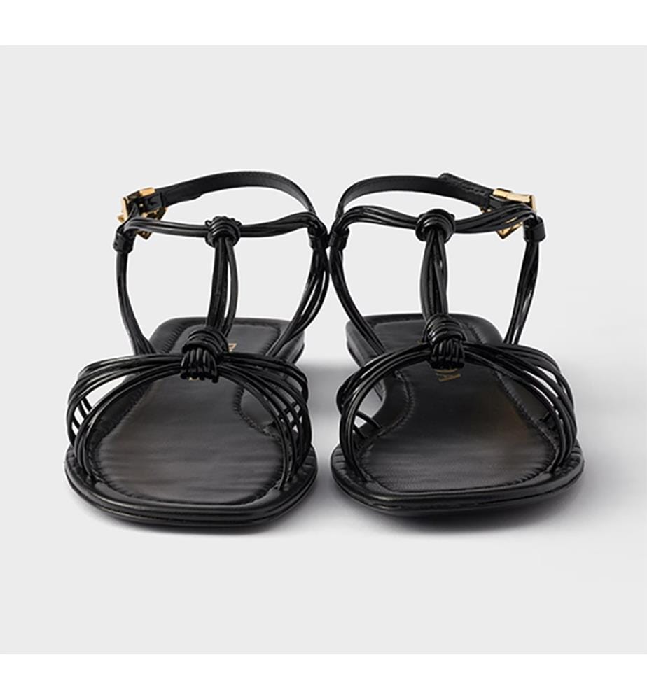 Flat Patent Leather Sandals - Black