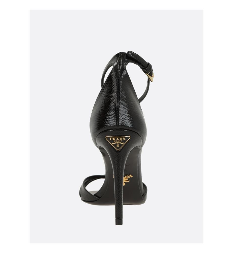 Sandales en cuir verni à motif Saffiano en relief - Noir