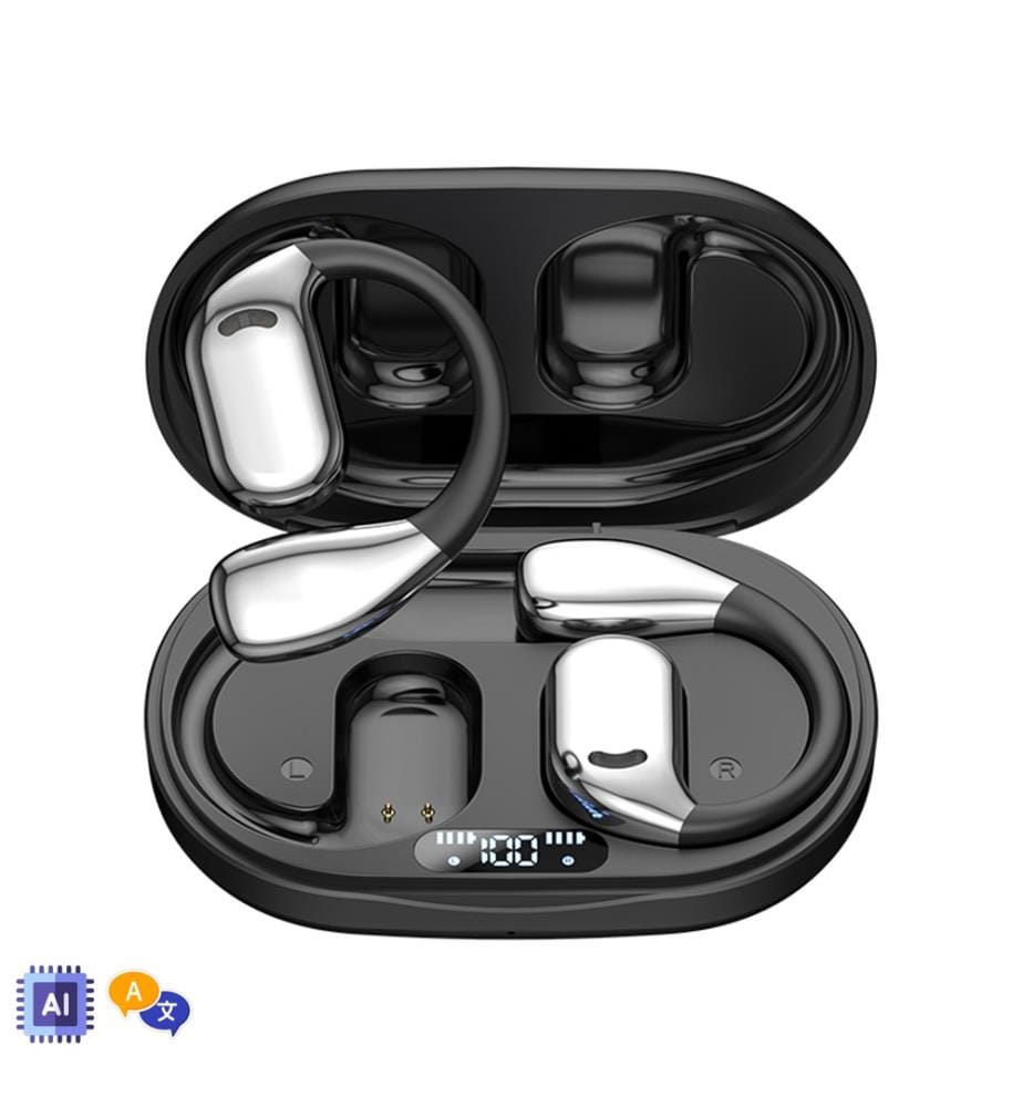 Bluetooth 5.4 Headset M75. Intelligente Übersetzung durch KI. OWS-Technologie mit Digitalanzeige.