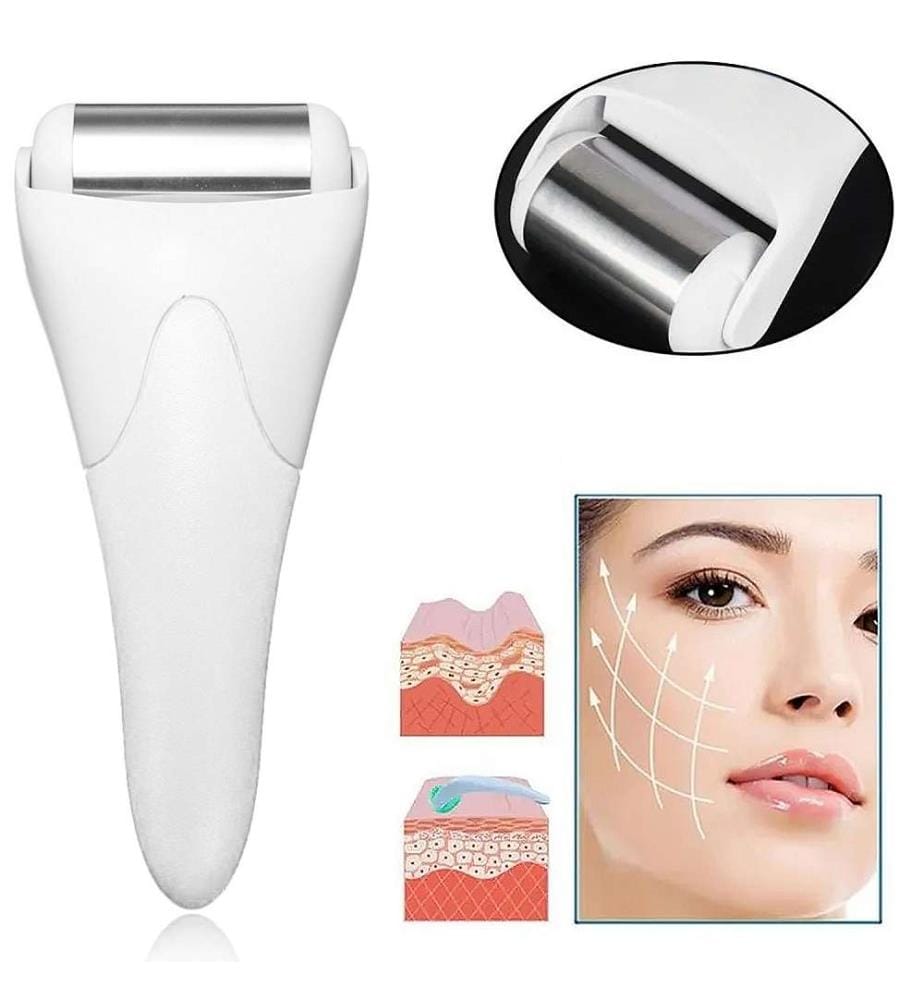 Rouleau de glace pour le visage, outil de massage et de soin. Roue en acier inoxydable - Gris