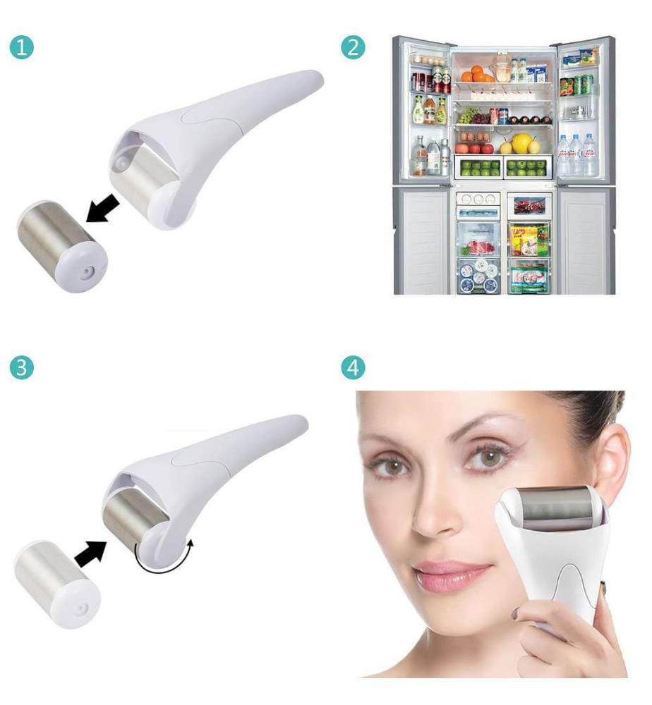 Rouleau de glace pour le visage, outil de massage et de soin. Roue en acier inoxydable - Gris