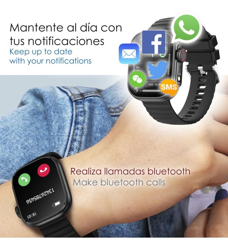 Verbundene Uhr ZW39 mit Anwendungsbenachrichtigungen, Bluetooth-Anwendungen und Blutdruck- und Sauerstoffmonitor.