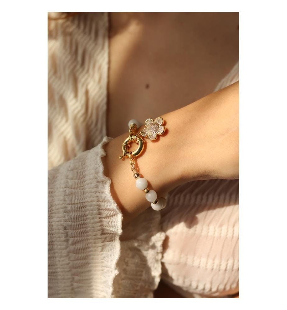 Mondstein & Zirkon Armband - Weiss
