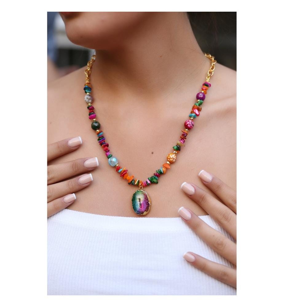 Quarz-Halskette - Multicolor